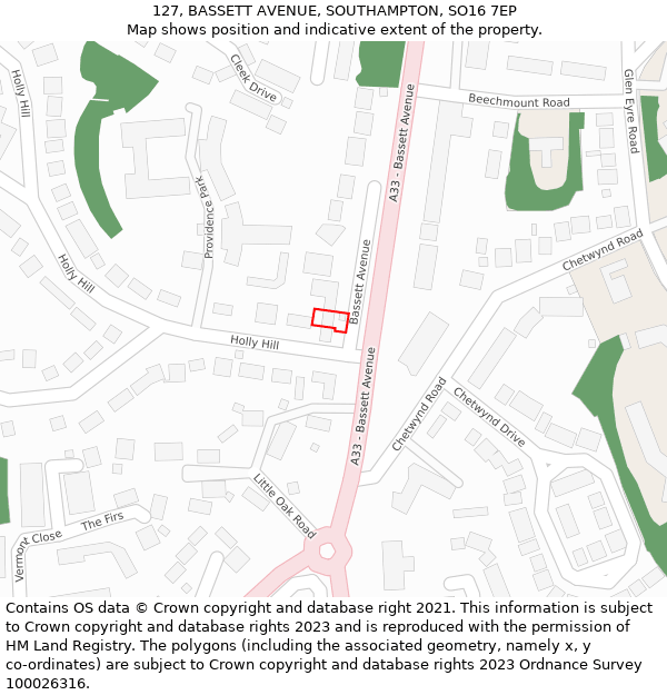 127, BASSETT AVENUE, SOUTHAMPTON, SO16 7EP: Location map and indicative extent of plot