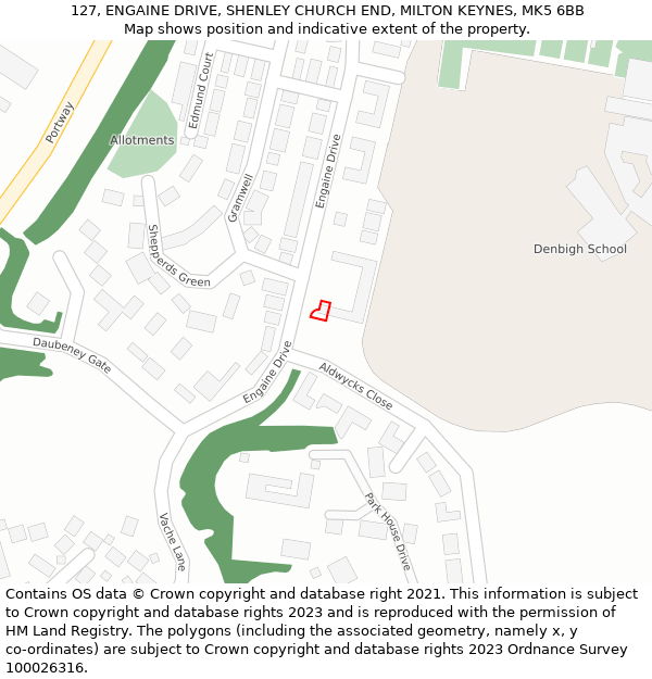 127, ENGAINE DRIVE, SHENLEY CHURCH END, MILTON KEYNES, MK5 6BB: Location map and indicative extent of plot