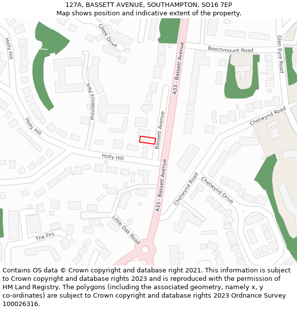 127A, BASSETT AVENUE, SOUTHAMPTON, SO16 7EP: Location map and indicative extent of plot