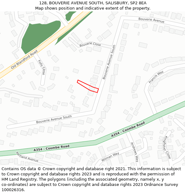 128, BOUVERIE AVENUE SOUTH, SALISBURY, SP2 8EA: Location map and indicative extent of plot