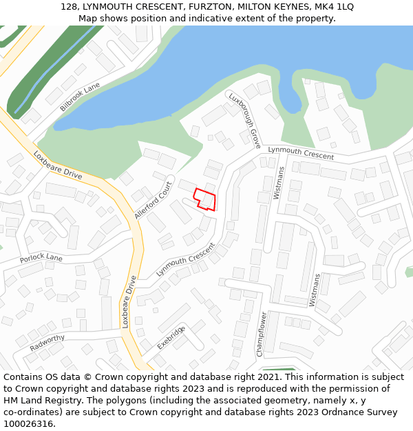 128, LYNMOUTH CRESCENT, FURZTON, MILTON KEYNES, MK4 1LQ: Location map and indicative extent of plot