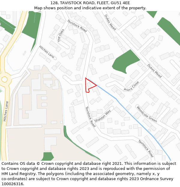 128, TAVISTOCK ROAD, FLEET, GU51 4EE: Location map and indicative extent of plot
