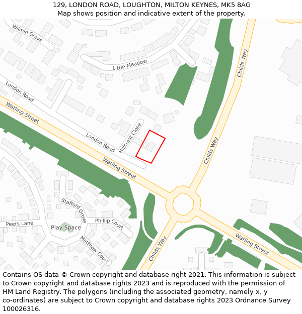 129, LONDON ROAD, LOUGHTON, MILTON KEYNES, MK5 8AG: Location map and indicative extent of plot