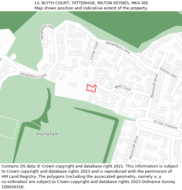 13, BLYTH COURT, TATTENHOE, MILTON KEYNES, MK4 3EE: Location map and indicative extent of plot