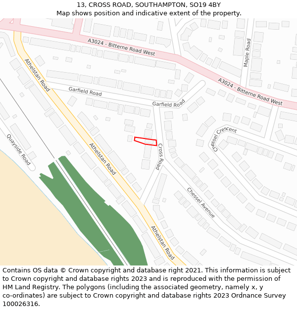 13, CROSS ROAD, SOUTHAMPTON, SO19 4BY: Location map and indicative extent of plot