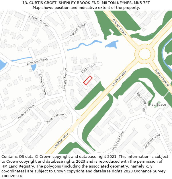 13, CURTIS CROFT, SHENLEY BROOK END, MILTON KEYNES, MK5 7ET: Location map and indicative extent of plot