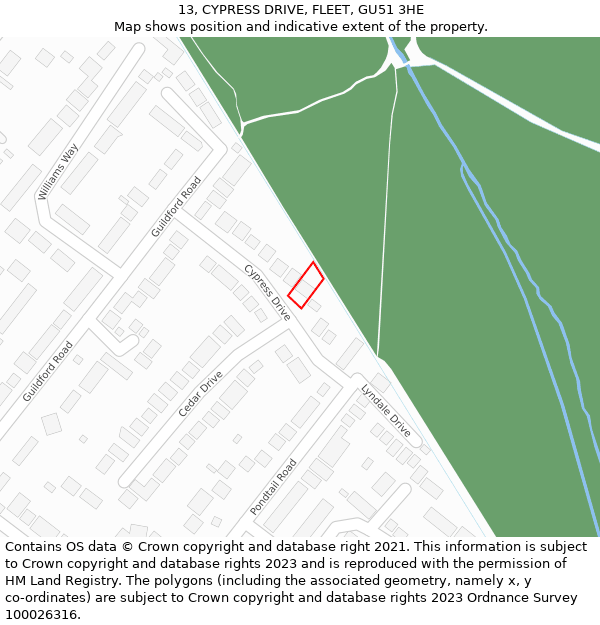 13, CYPRESS DRIVE, FLEET, GU51 3HE: Location map and indicative extent of plot