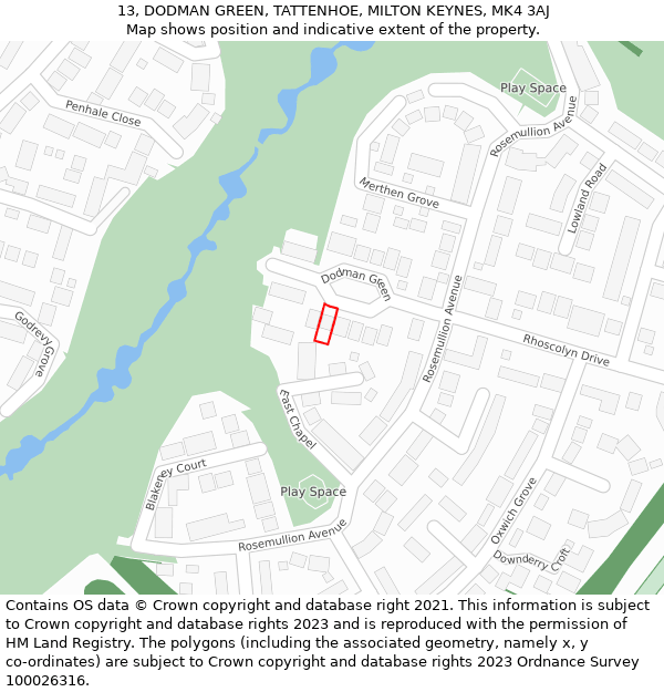 13, DODMAN GREEN, TATTENHOE, MILTON KEYNES, MK4 3AJ: Location map and indicative extent of plot