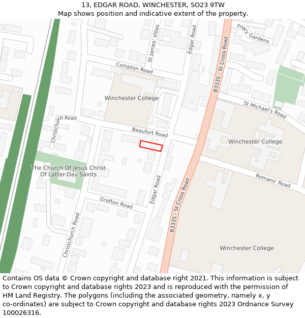 13, EDGAR ROAD, WINCHESTER, SO23 9TW: Location map and indicative extent of plot