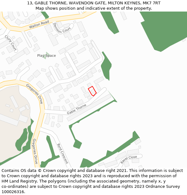 13, GABLE THORNE, WAVENDON GATE, MILTON KEYNES, MK7 7RT: Location map and indicative extent of plot