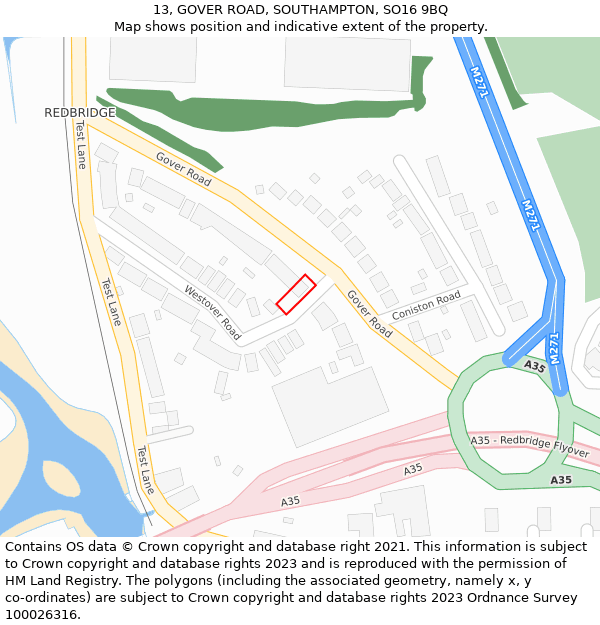 13, GOVER ROAD, SOUTHAMPTON, SO16 9BQ: Location map and indicative extent of plot