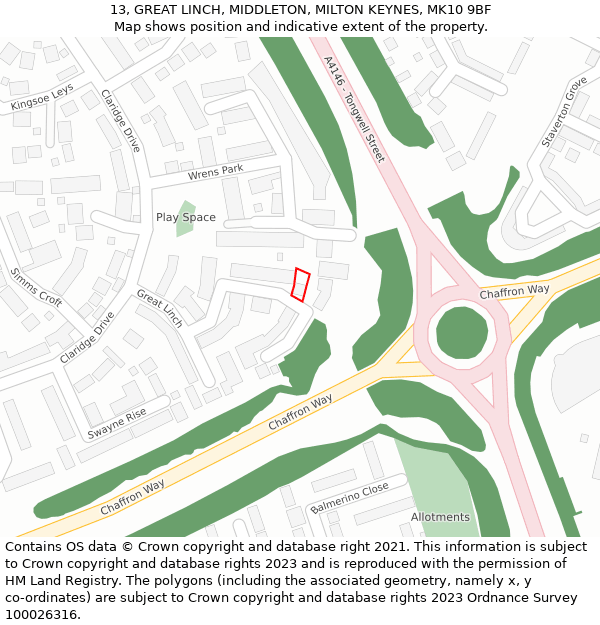 13, GREAT LINCH, MIDDLETON, MILTON KEYNES, MK10 9BF: Location map and indicative extent of plot