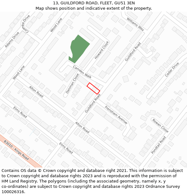 13, GUILDFORD ROAD, FLEET, GU51 3EN: Location map and indicative extent of plot
