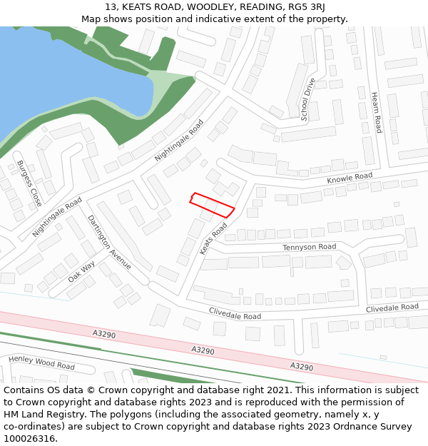 13, KEATS ROAD, WOODLEY, READING, RG5 3RJ: Location map and indicative extent of plot