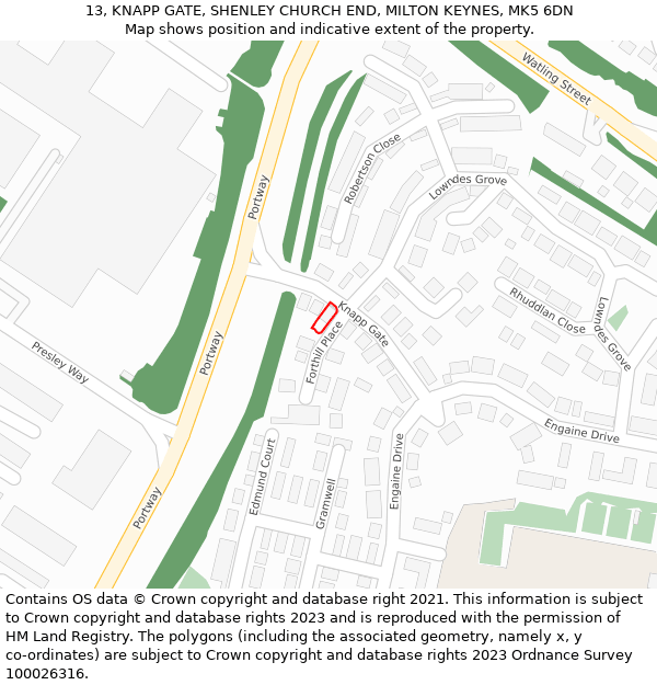 13, KNAPP GATE, SHENLEY CHURCH END, MILTON KEYNES, MK5 6DN: Location map and indicative extent of plot