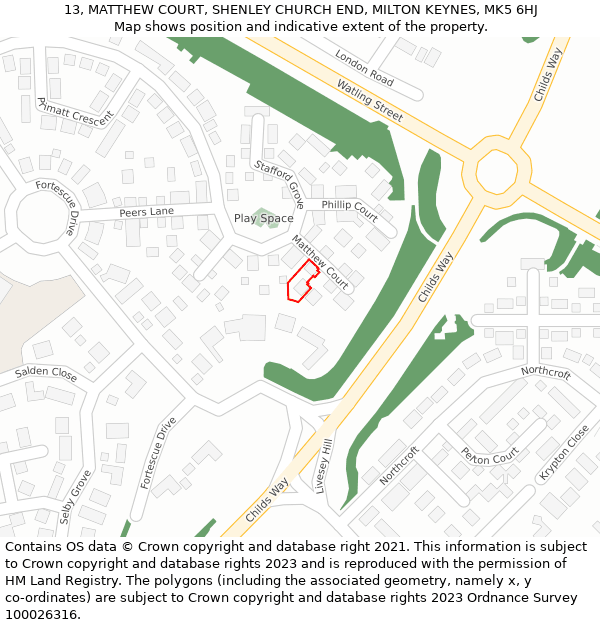 13, MATTHEW COURT, SHENLEY CHURCH END, MILTON KEYNES, MK5 6HJ: Location map and indicative extent of plot