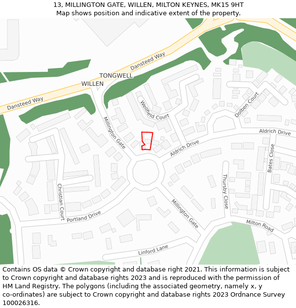 13, MILLINGTON GATE, WILLEN, MILTON KEYNES, MK15 9HT: Location map and indicative extent of plot