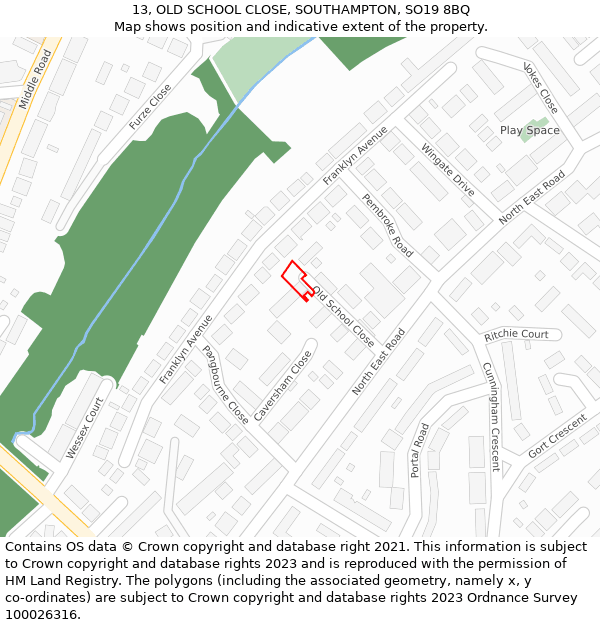 13, OLD SCHOOL CLOSE, SOUTHAMPTON, SO19 8BQ: Location map and indicative extent of plot