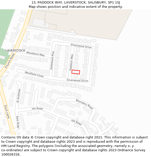 13, PADDOCK WAY, LAVERSTOCK, SALISBURY, SP1 1SJ: Location map and indicative extent of plot