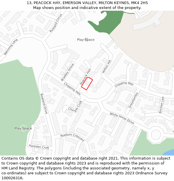 13, PEACOCK HAY, EMERSON VALLEY, MILTON KEYNES, MK4 2HS: Location map and indicative extent of plot