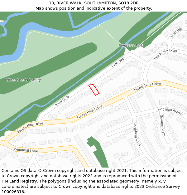 13, RIVER WALK, SOUTHAMPTON, SO18 2DP: Location map and indicative extent of plot