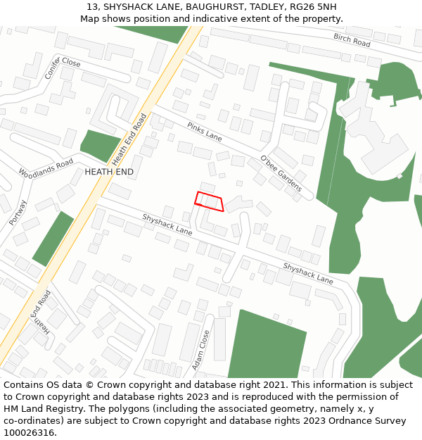 13, SHYSHACK LANE, BAUGHURST, TADLEY, RG26 5NH: Location map and indicative extent of plot
