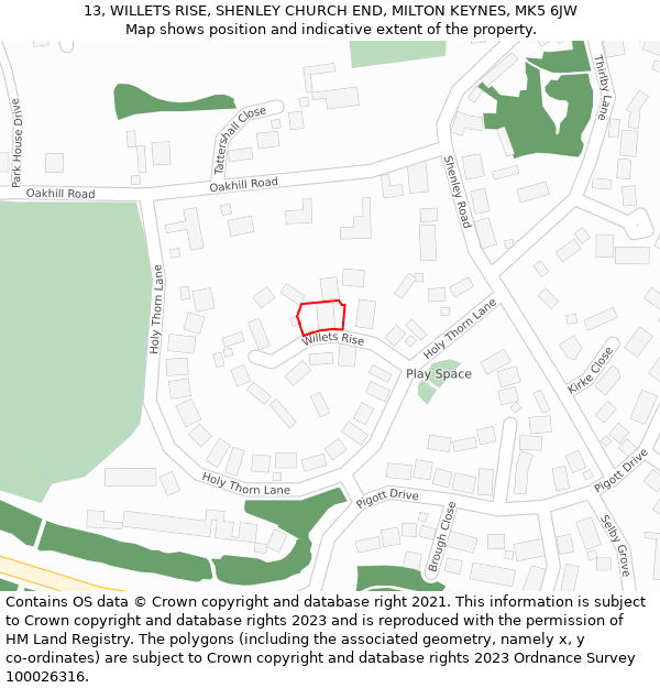 13, WILLETS RISE, SHENLEY CHURCH END, MILTON KEYNES, MK5 6JW: Location map and indicative extent of plot