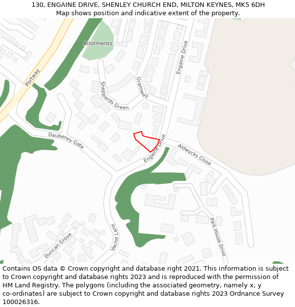130, ENGAINE DRIVE, SHENLEY CHURCH END, MILTON KEYNES, MK5 6DH: Location map and indicative extent of plot