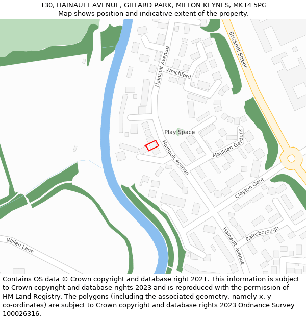 130, HAINAULT AVENUE, GIFFARD PARK, MILTON KEYNES, MK14 5PG: Location map and indicative extent of plot