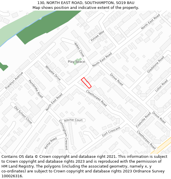 130, NORTH EAST ROAD, SOUTHAMPTON, SO19 8AU: Location map and indicative extent of plot