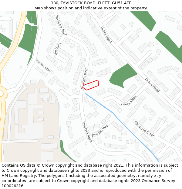 130, TAVISTOCK ROAD, FLEET, GU51 4EE: Location map and indicative extent of plot