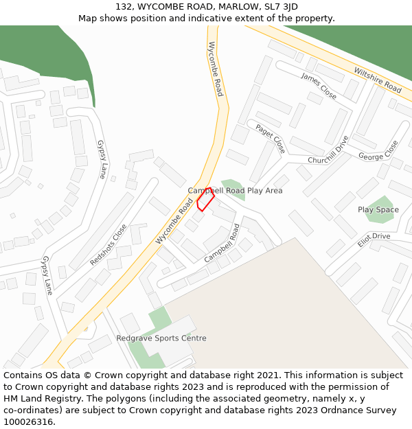 132, WYCOMBE ROAD, MARLOW, SL7 3JD: Location map and indicative extent of plot