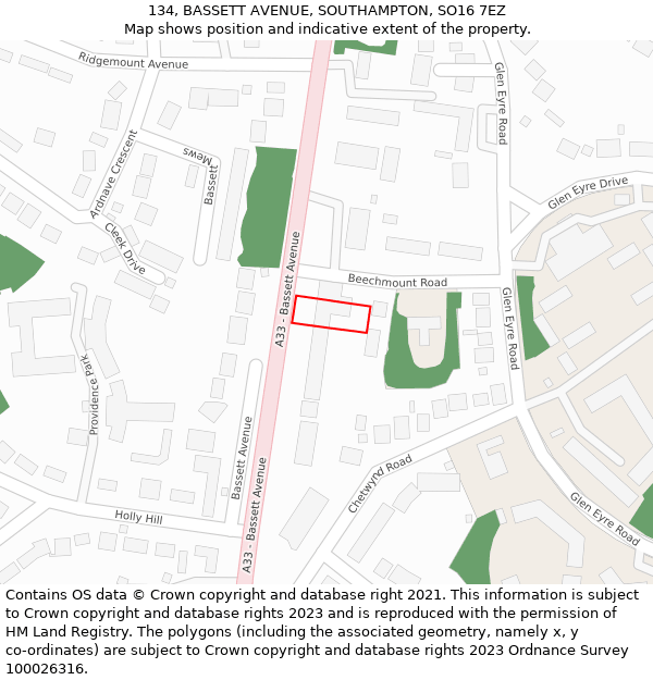 134, BASSETT AVENUE, SOUTHAMPTON, SO16 7EZ: Location map and indicative extent of plot