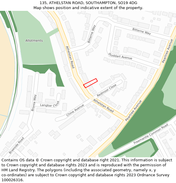 135, ATHELSTAN ROAD, SOUTHAMPTON, SO19 4DG: Location map and indicative extent of plot