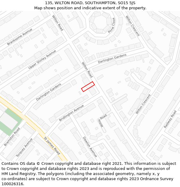 135, WILTON ROAD, SOUTHAMPTON, SO15 5JS: Location map and indicative extent of plot