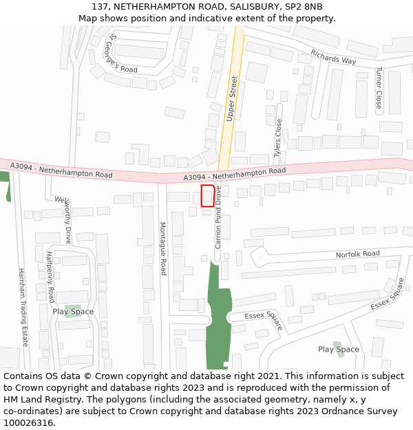 137, NETHERHAMPTON ROAD, SALISBURY, SP2 8NB: Location map and indicative extent of plot