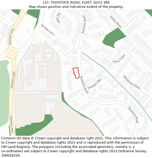 137, TAVISTOCK ROAD, FLEET, GU51 4EE: Location map and indicative extent of plot