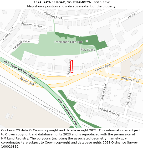 137A, PAYNES ROAD, SOUTHAMPTON, SO15 3BW: Location map and indicative extent of plot