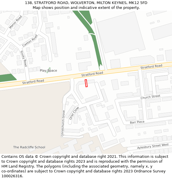 138, STRATFORD ROAD, WOLVERTON, MILTON KEYNES, MK12 5FD: Location map and indicative extent of plot