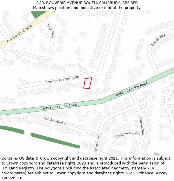 139, BOUVERIE AVENUE SOUTH, SALISBURY, SP2 8EB: Location map and indicative extent of plot