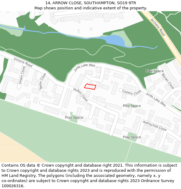 14, ARROW CLOSE, SOUTHAMPTON, SO19 9TR: Location map and indicative extent of plot