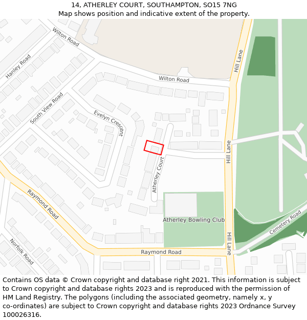 14, ATHERLEY COURT, SOUTHAMPTON, SO15 7NG: Location map and indicative extent of plot