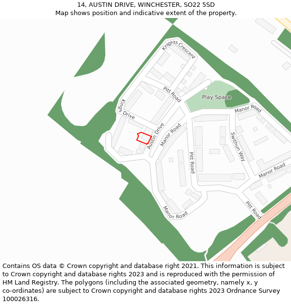 14, AUSTIN DRIVE, WINCHESTER, SO22 5SD: Location map and indicative extent of plot