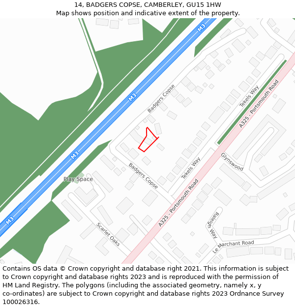 14, BADGERS COPSE, CAMBERLEY, GU15 1HW: Location map and indicative extent of plot