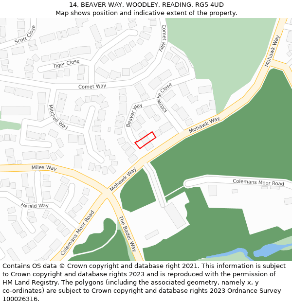 14, BEAVER WAY, WOODLEY, READING, RG5 4UD: Location map and indicative extent of plot