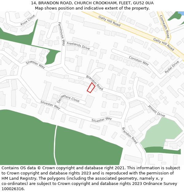 14, BRANDON ROAD, CHURCH CROOKHAM, FLEET, GU52 0UA: Location map and indicative extent of plot