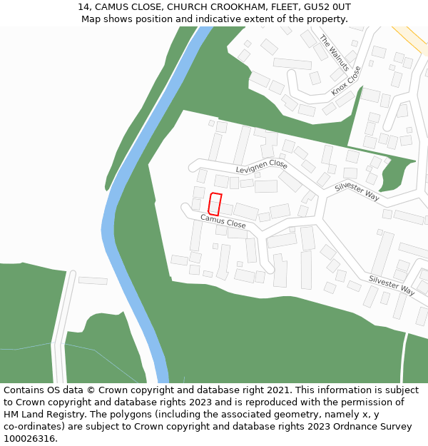 14, CAMUS CLOSE, CHURCH CROOKHAM, FLEET, GU52 0UT: Location map and indicative extent of plot