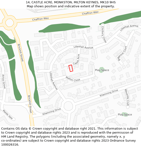14, CASTLE ACRE, MONKSTON, MILTON KEYNES, MK10 9HS: Location map and indicative extent of plot