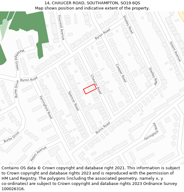 14, CHAUCER ROAD, SOUTHAMPTON, SO19 6QS: Location map and indicative extent of plot