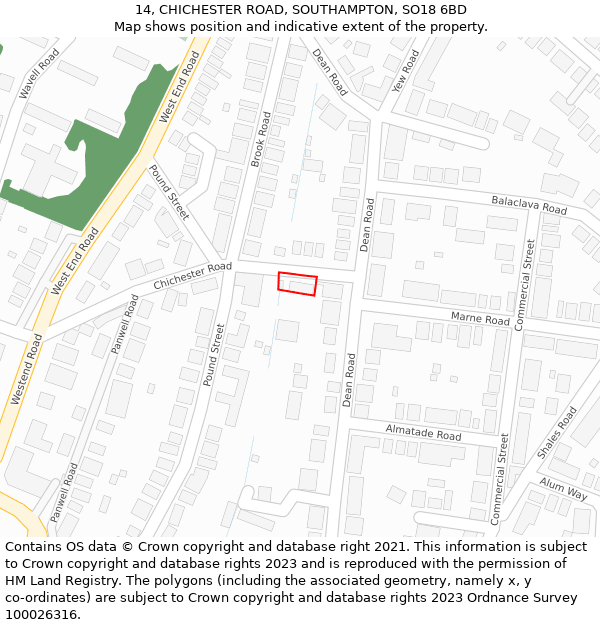 14, CHICHESTER ROAD, SOUTHAMPTON, SO18 6BD: Location map and indicative extent of plot